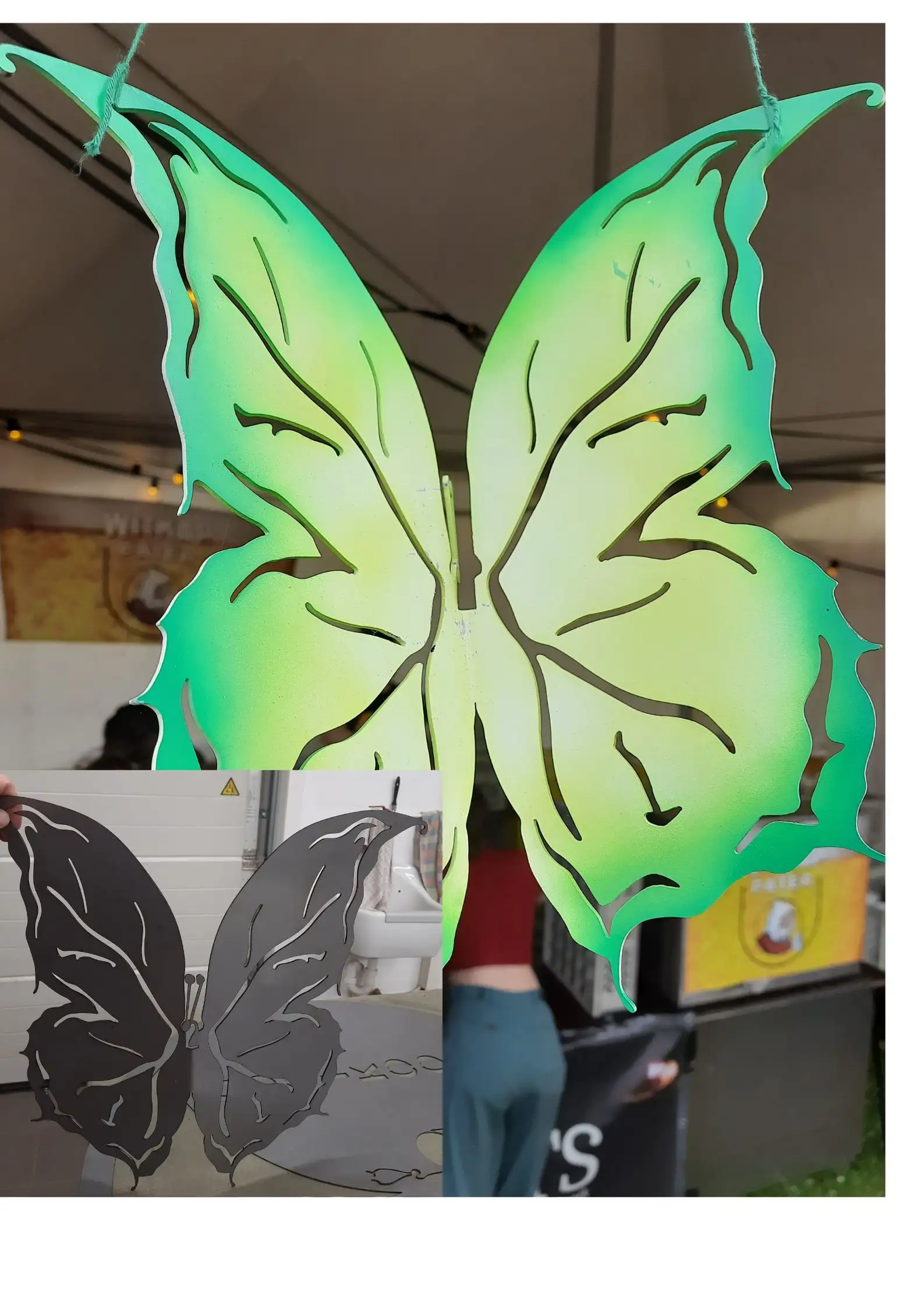 vlindervleugels gesneden uit staalplaat van 2mm.